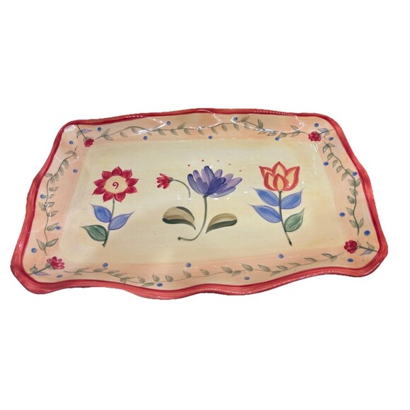 Pfaltzgraff Napoli Rectangular Platter Hand Painted Floral 16x11 Stoneware Dish - Picture 1 of 4
